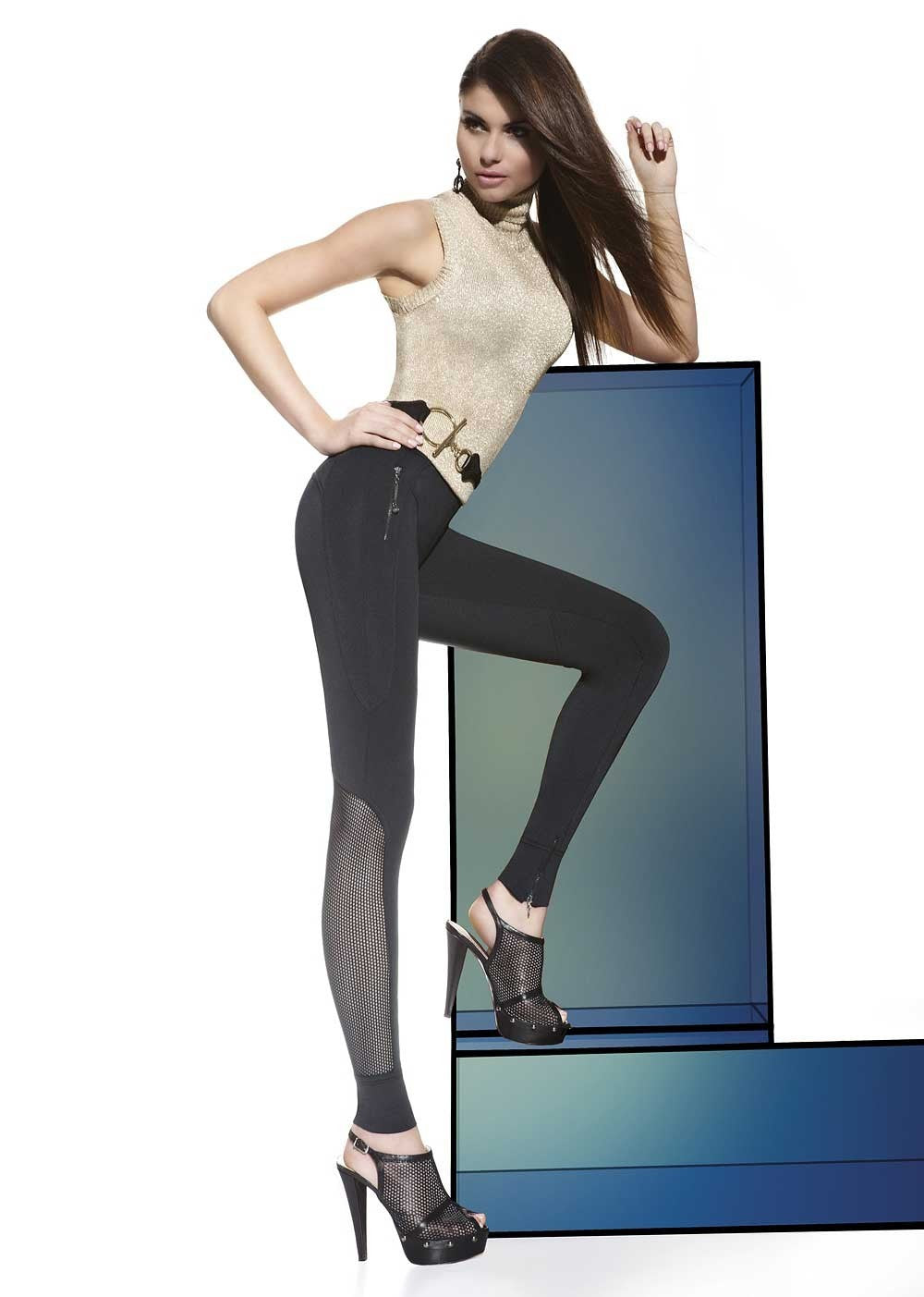 Sexy Leggings neri con inserti in microrete, Bas Bleu Calze e Collant