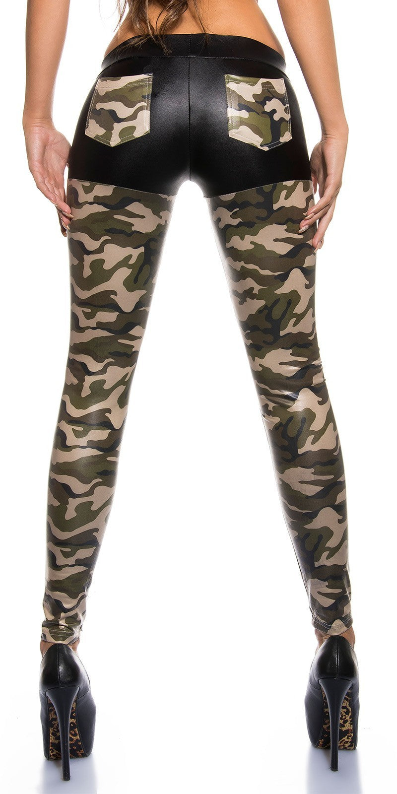 Leggings donna in tessuto effetto bagnato in fantasia