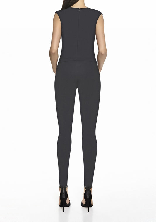 Tuta donna nera con scollatura drappeggiata, Bas Bleu Calze e Collant