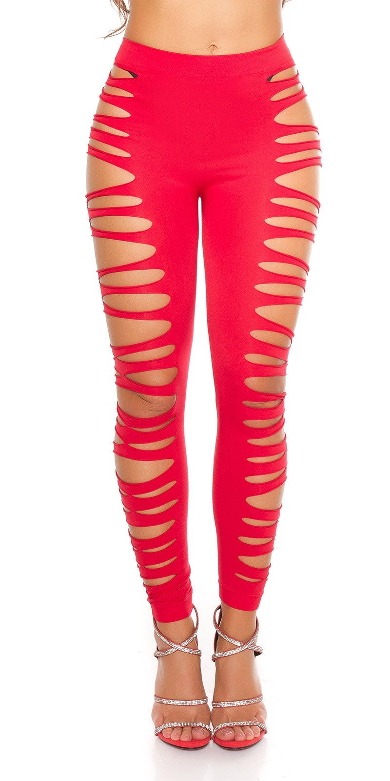 Leggings donna rossi con strappi laterali taglia unica 38/42