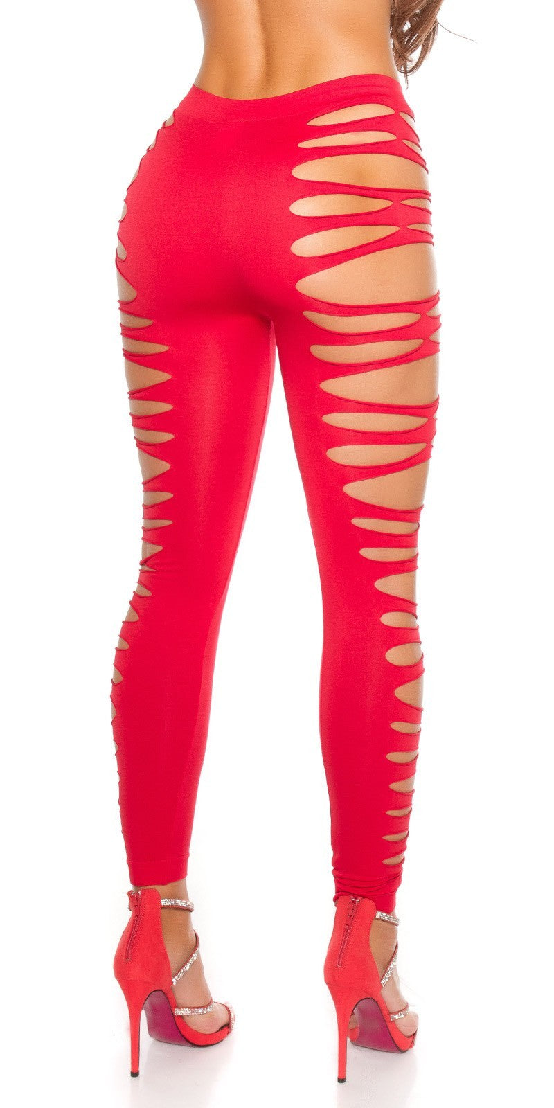 Leggings donna rossi con strappi laterali taglia unica 38/42