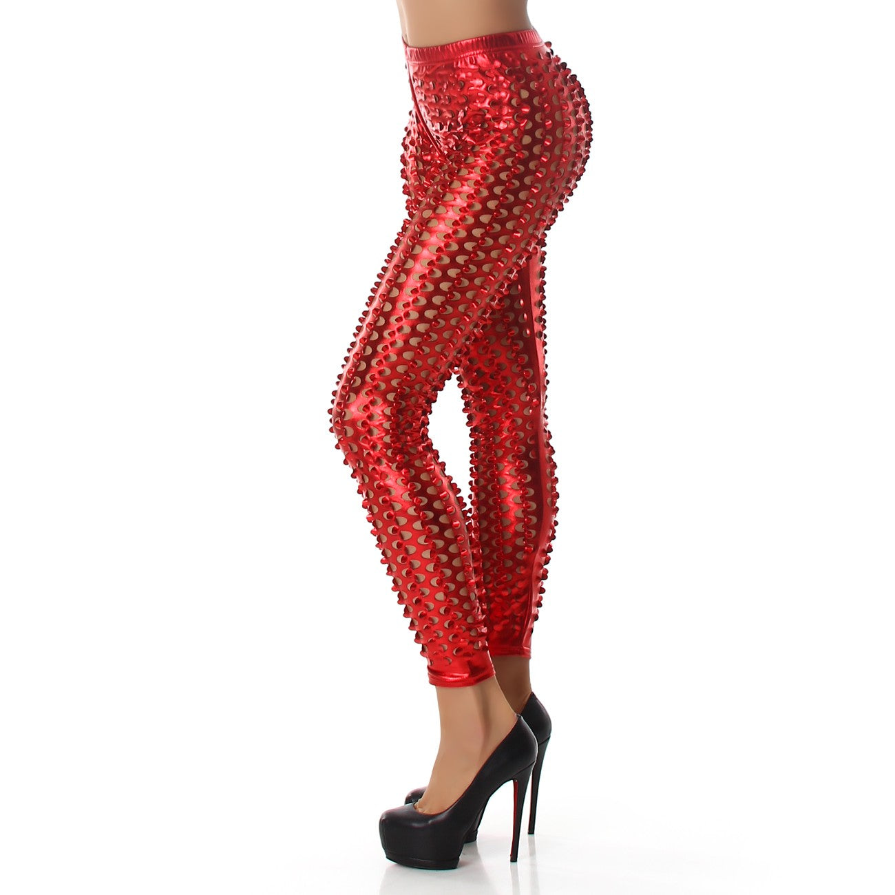 Sexy Leggings donna in tessuto lucido traforato