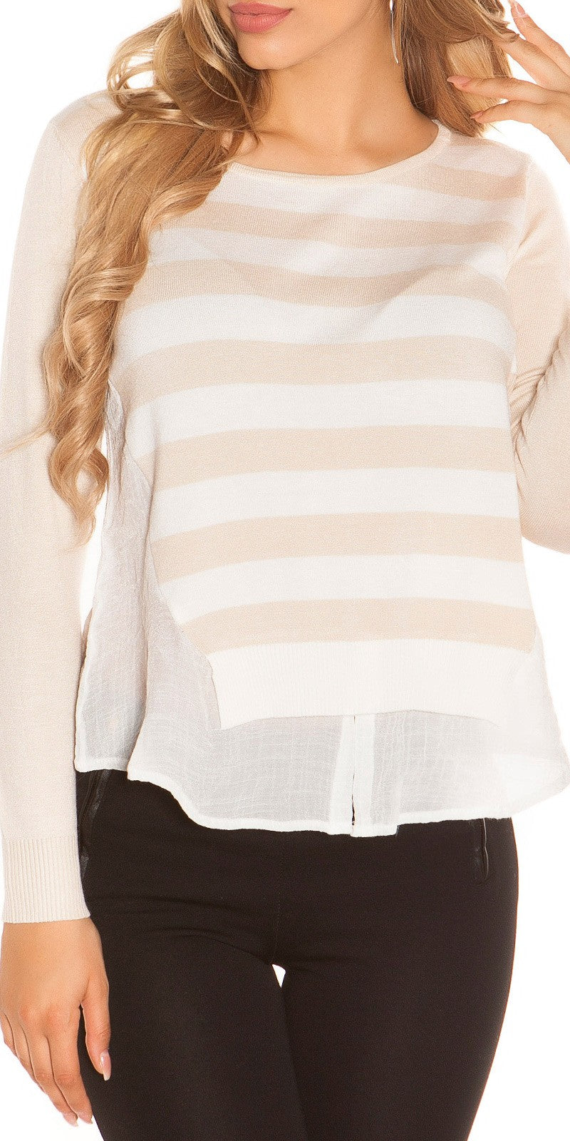 Maglia donna a righe beige taglia unica