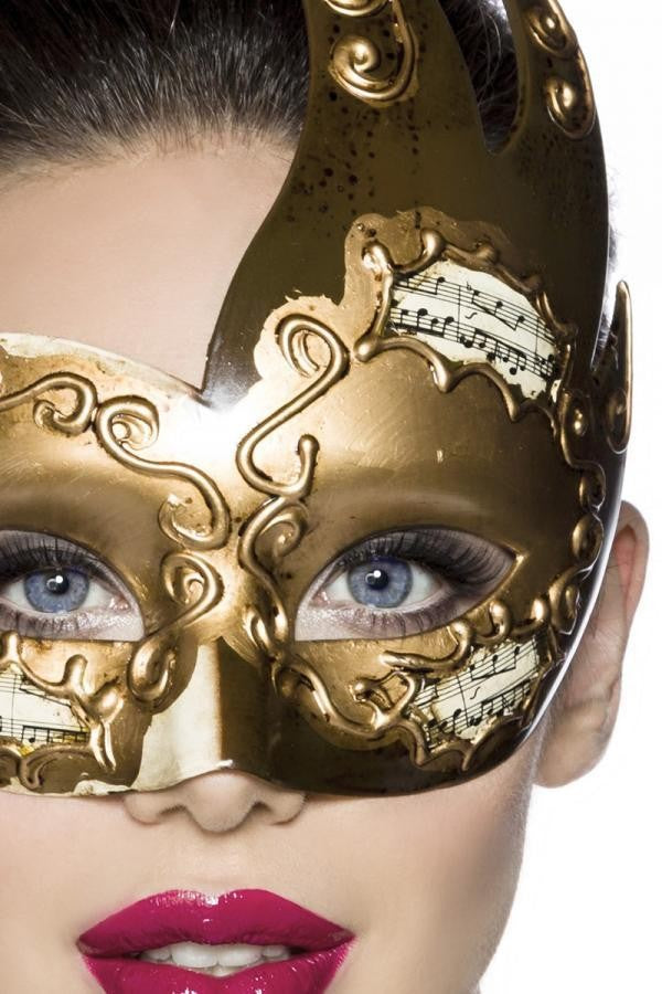 Maschera color bronzo lucido con inserti 'note musicali'