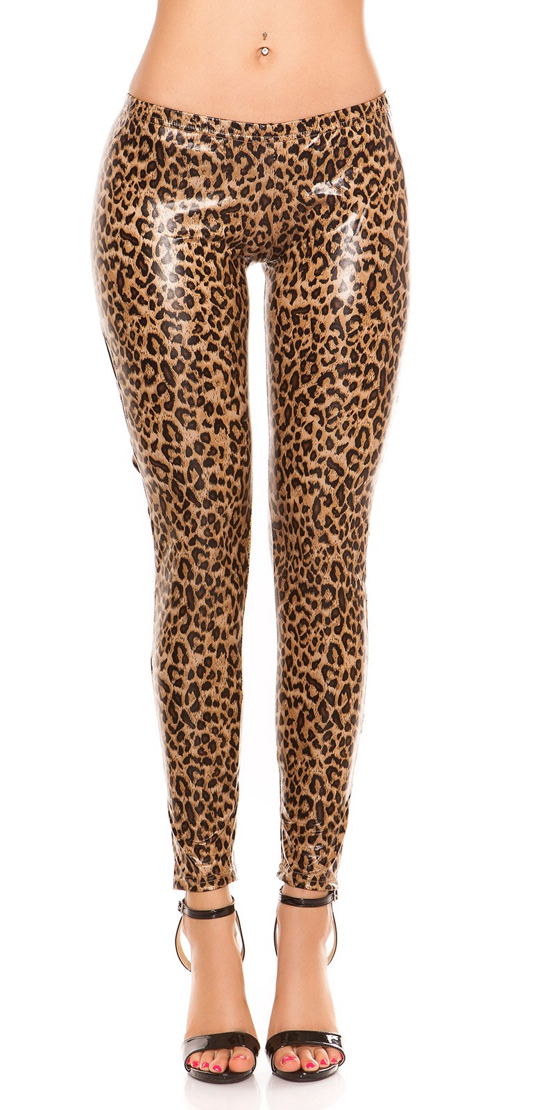 Sexy Leggings donna leopardati con strappi e inserti in tulle