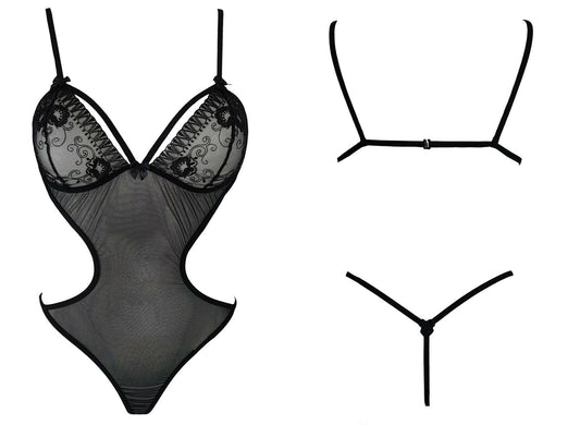 Sexy Body intimo nero in tulle e pizzo Anais Lingerie