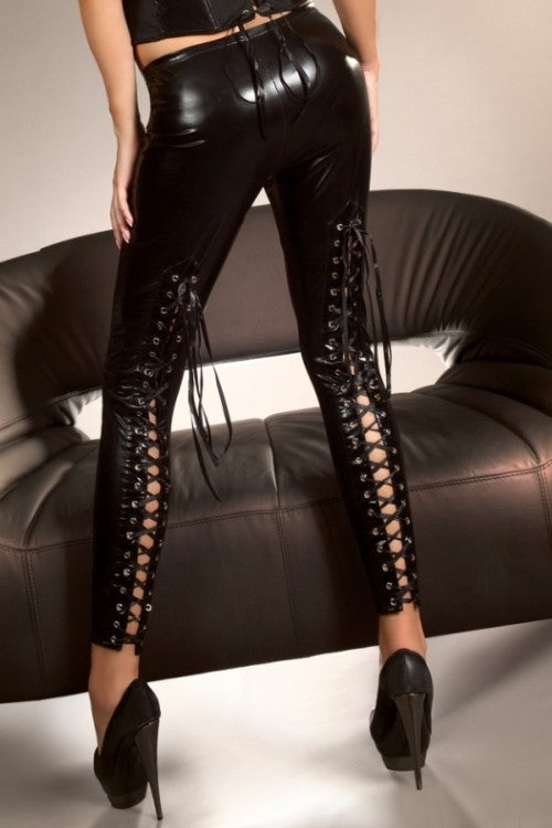 Leggings donna in tessuto Lucido Nero, LivCo Fashion