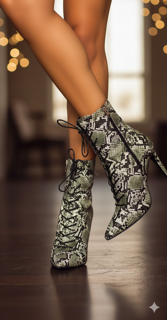 Sexy Stivaletti in similpelle pitonati tacco cm.10