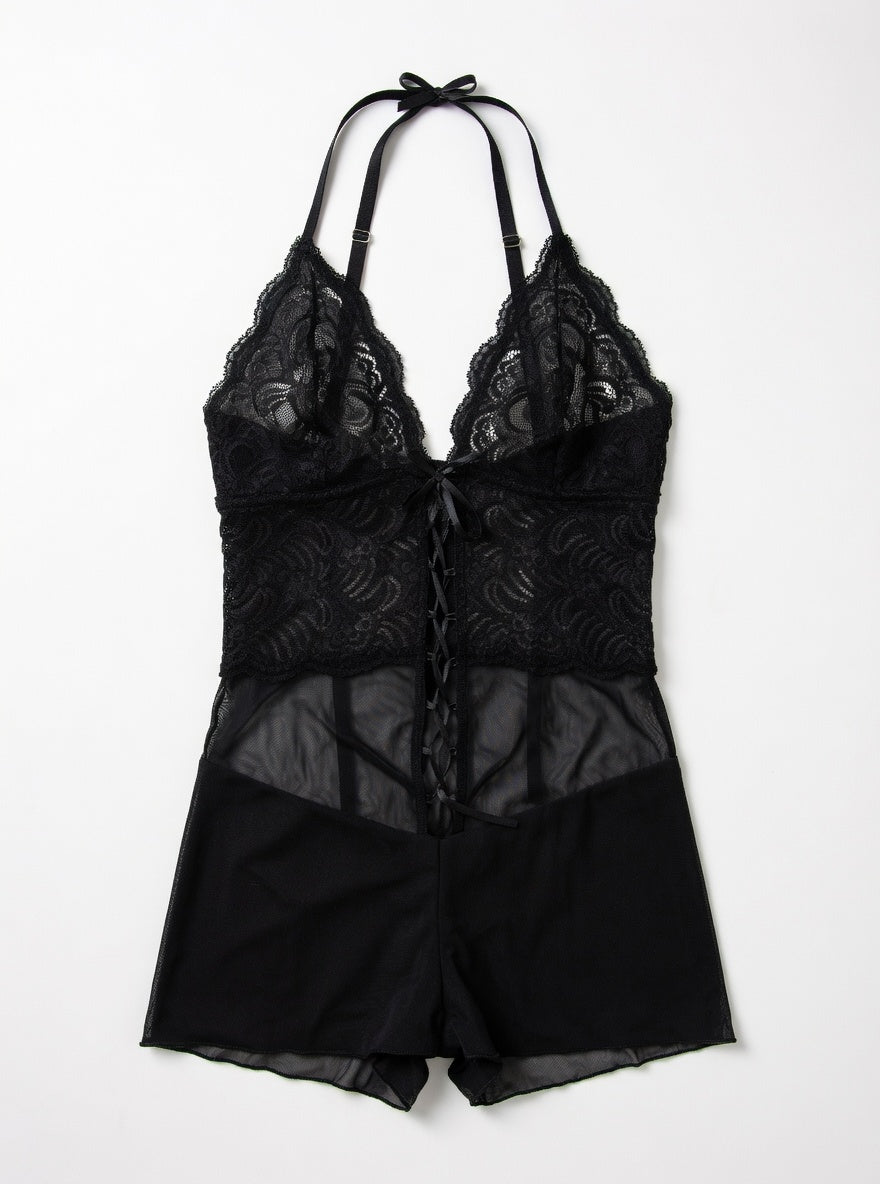 Sexy Chemise in tulle nero con perizoma, Obsessive Lingerie