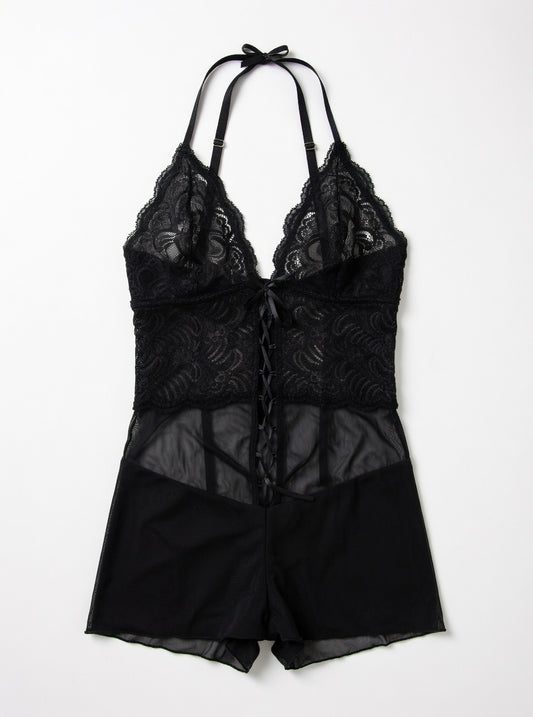 Sexy Chemise in tulle nero con perizoma, Obsessive Lingerie