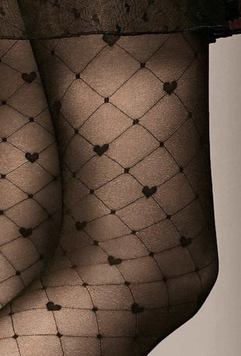 Sexy Collant neri velati con cuoricini 40 den, Gatta Hosiery