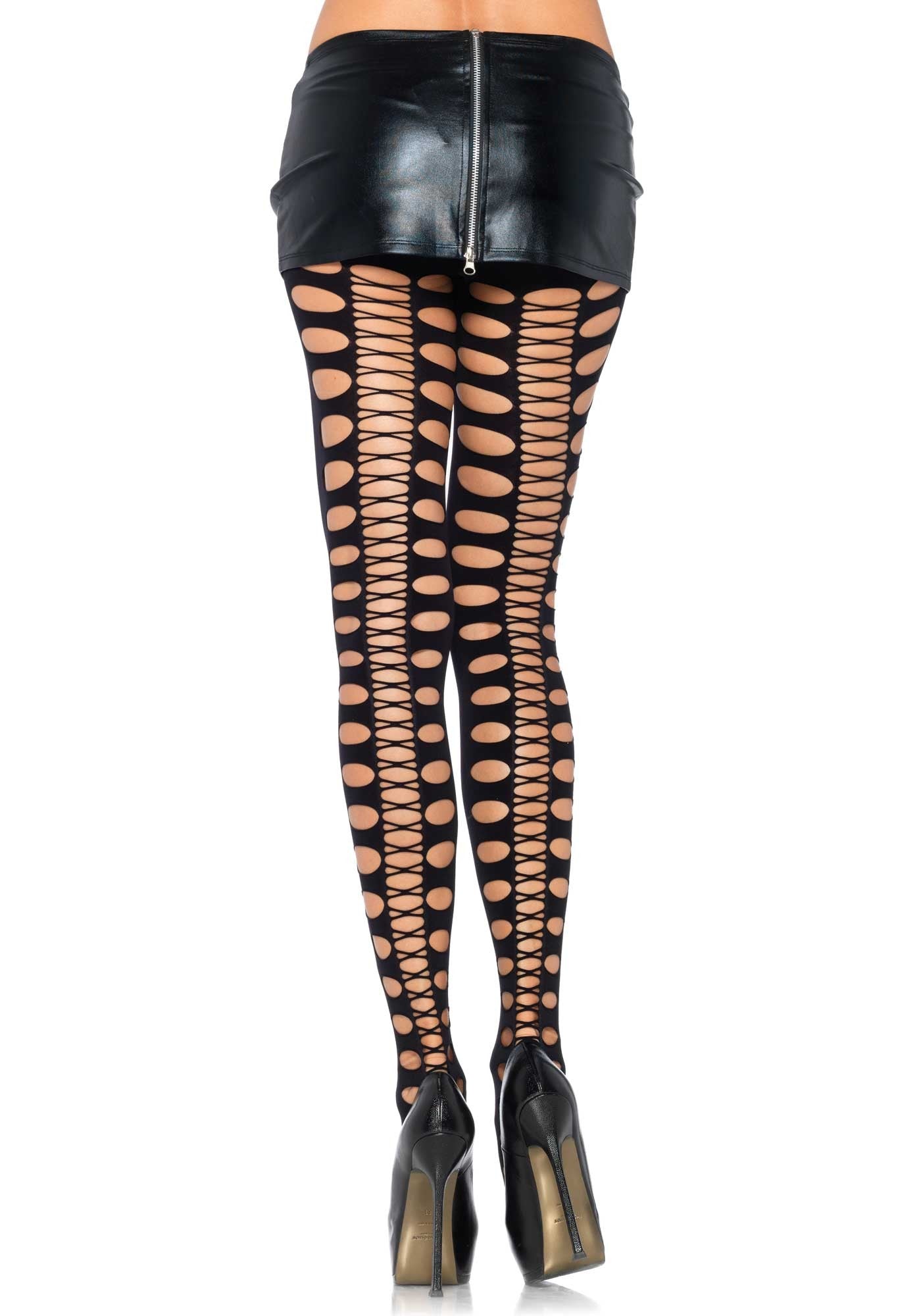 Sexy Collant neri a buchi con dettaglio criss-cross, Leg Avenue