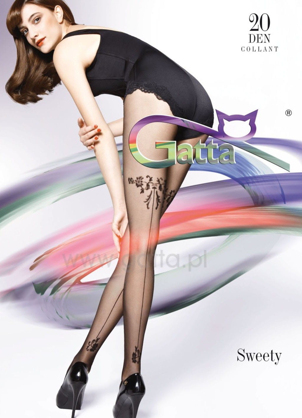 Sexy Collant neri velati con ricami, Gatta Hosiery