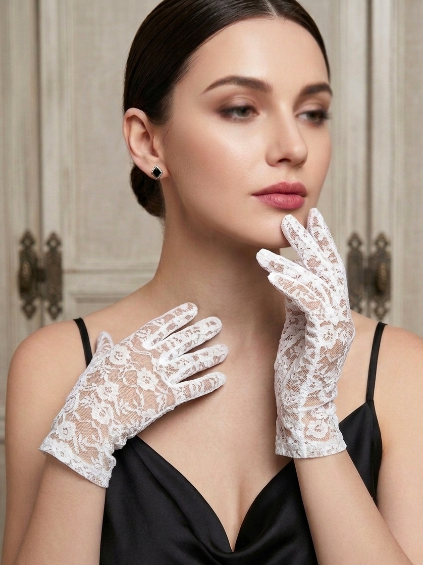 Guanti Corti in Pizzo Floreale Eleganti – Rosanerastore
