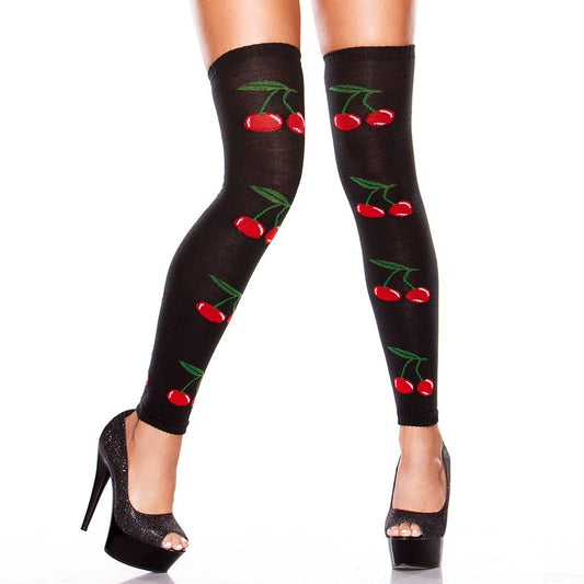 Autoreggenti nere con ciliegie rosse senza piede