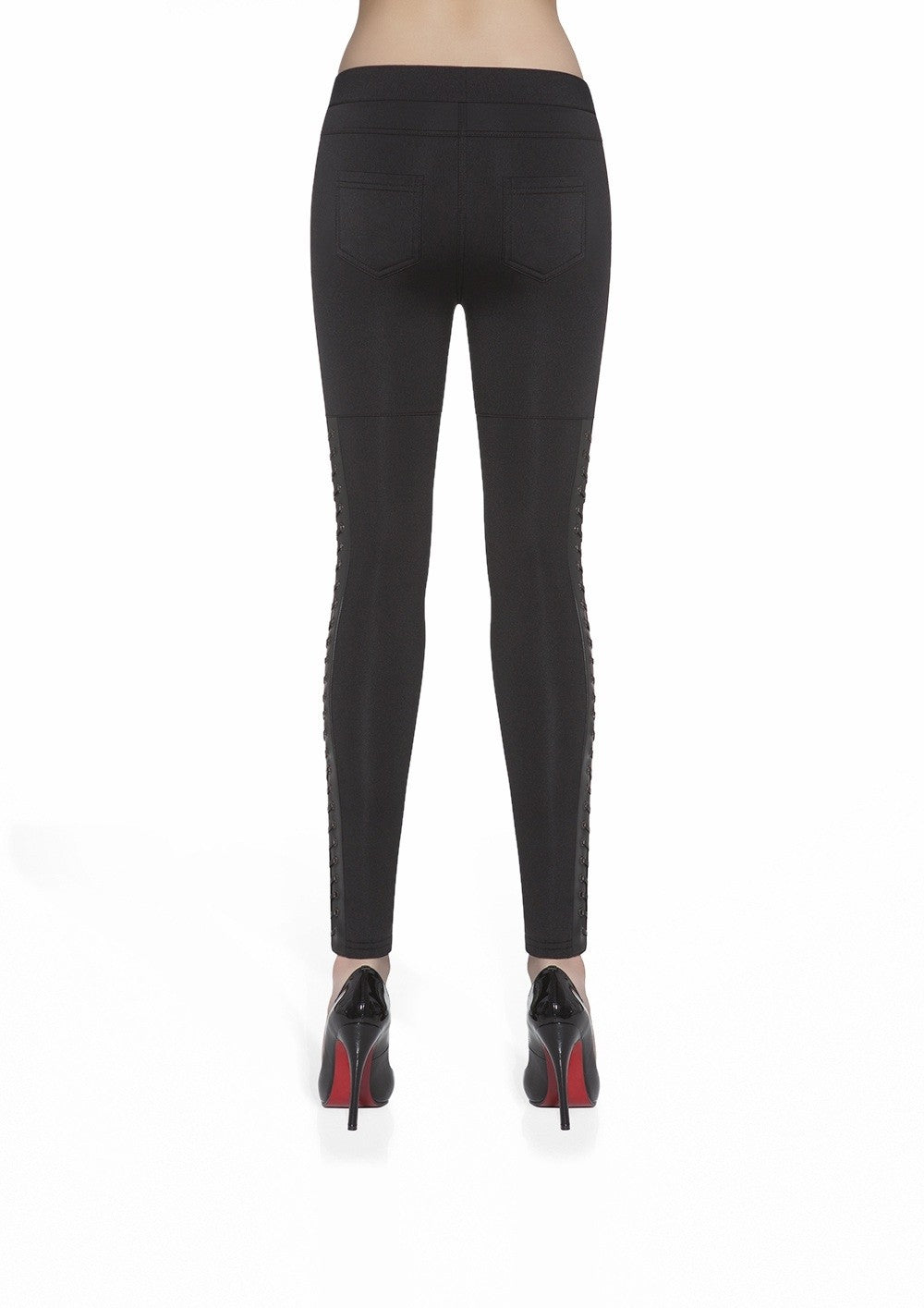 Leggings donna Neri con inserti laterali in similpelle stringati Bas Bleu Calze e Collant