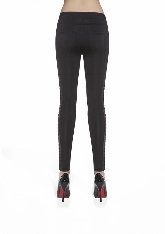 Leggings donna Neri con inserti laterali in similpelle stringati Bas Bleu Calze e Collant