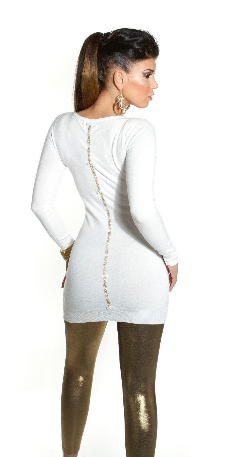 Maglioncino lungo bianco con strass taglia unica