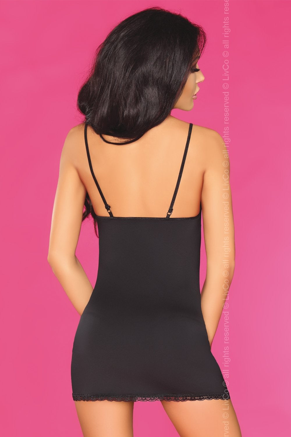 Babydoll nero con rouches in tulle rosso e Mutandine