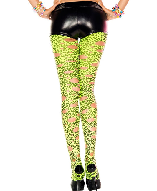 Sexy Pantacollant maculati verde neon/nero con strappi