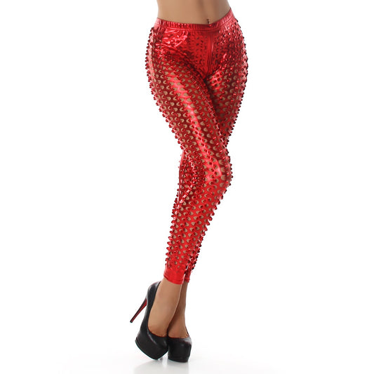 Sexy Leggings donna in tessuto lucido traforato