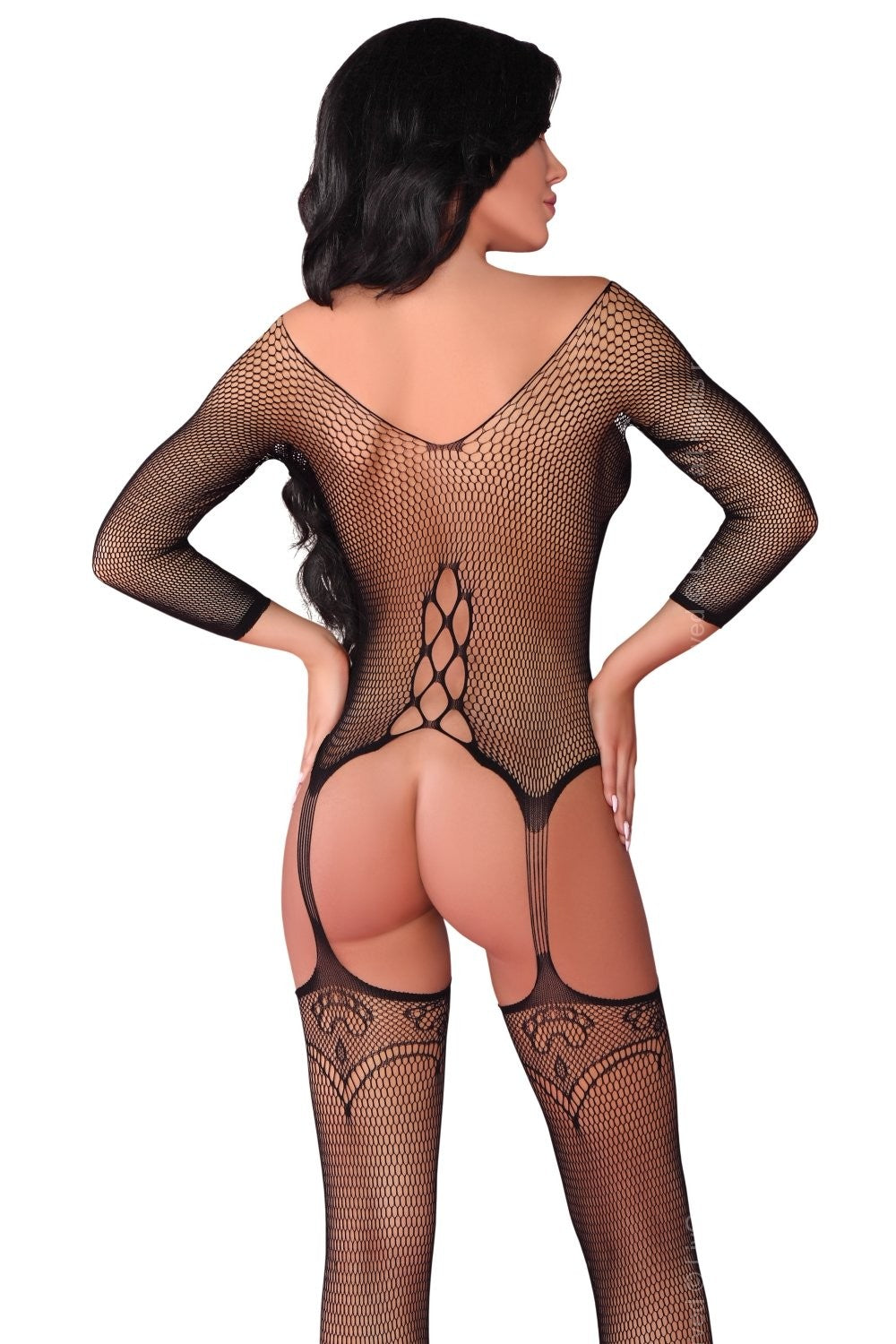 Sexy Catsuit nera in rete stile guepiere LivCo Lingerie