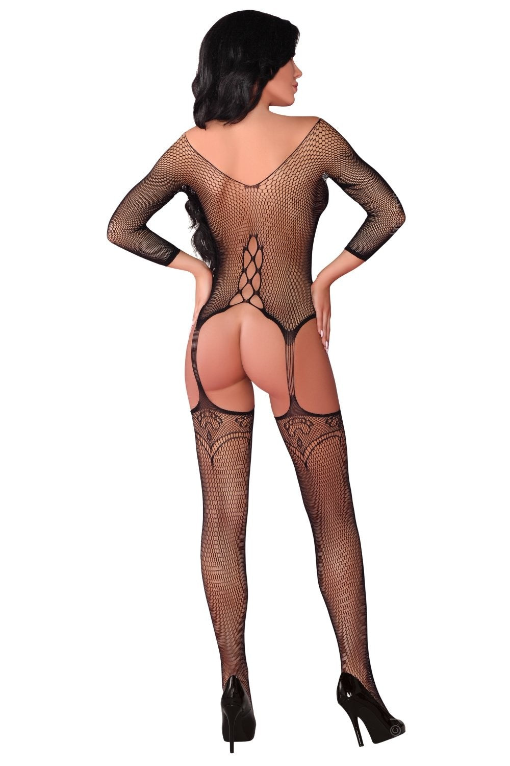 Sexy Catsuit nera in rete stile guepiere LivCo Lingerie