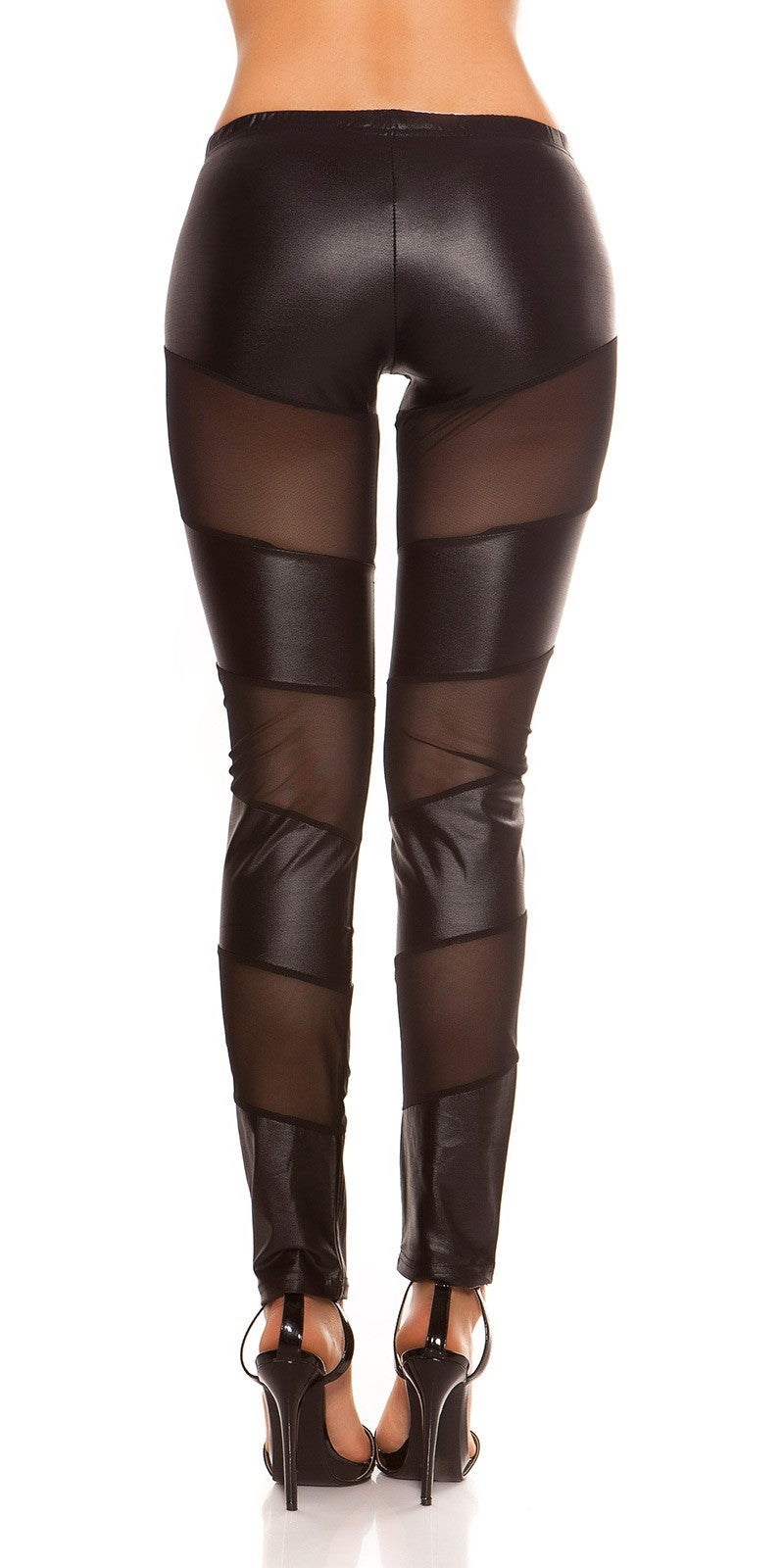 Leggings in tessuto lucido e rete