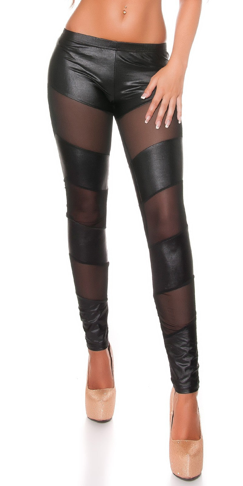 Leggings in tessuto lucido e rete