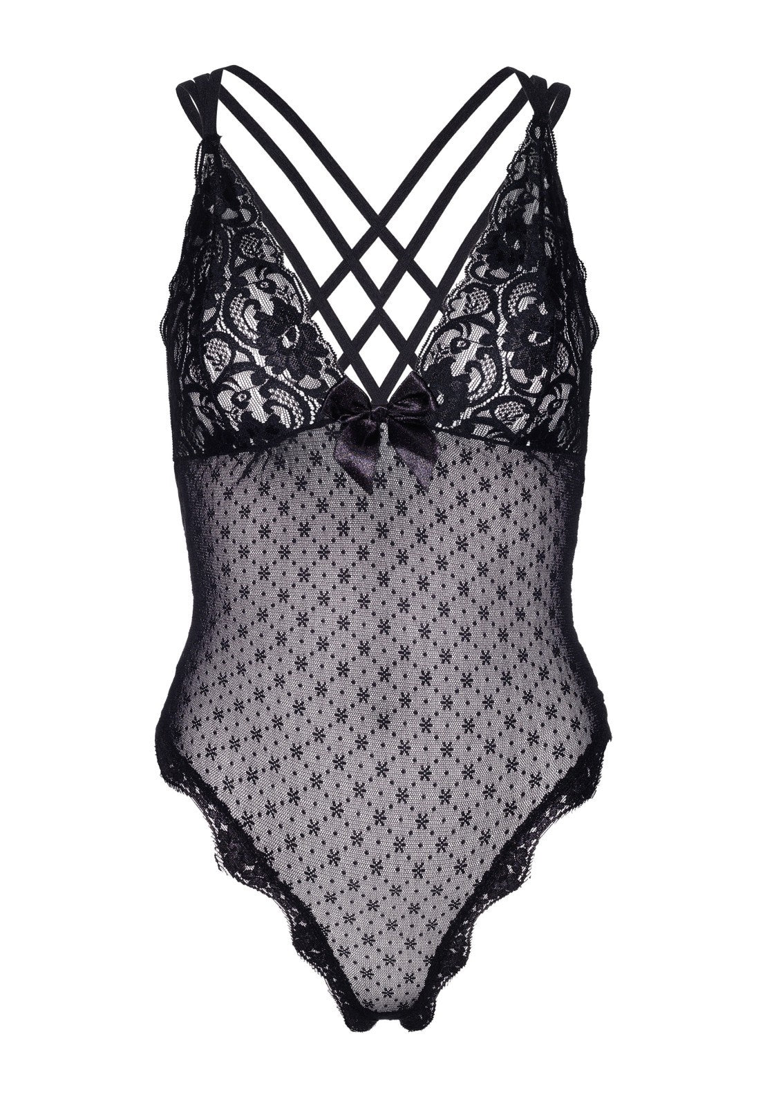 Sexy Body intimo nero con coppe in pizzo, Leg Avenue