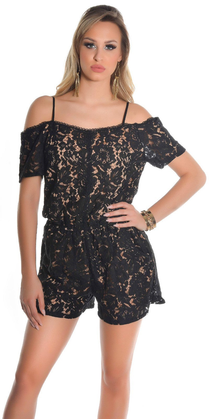 Sexy Tutina color cappuccino rivestita in pizzo nero