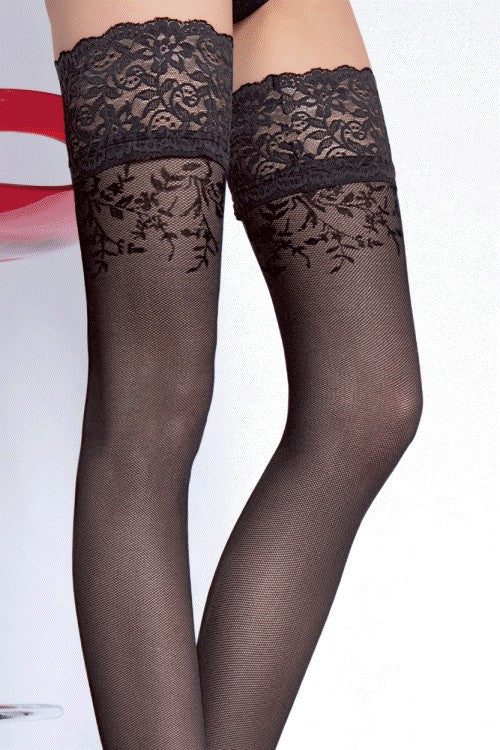 Calze nere Autoreggenti in microrete Fiore Hosiery