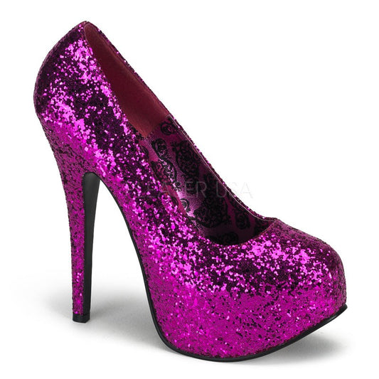 Sexy scarpe decollete' fuchsia glitter con plateau Tacco 14, Pleaser Shoes