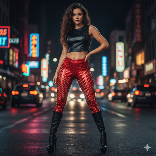 Sexy Leggings donna in tessuto lucido traforato