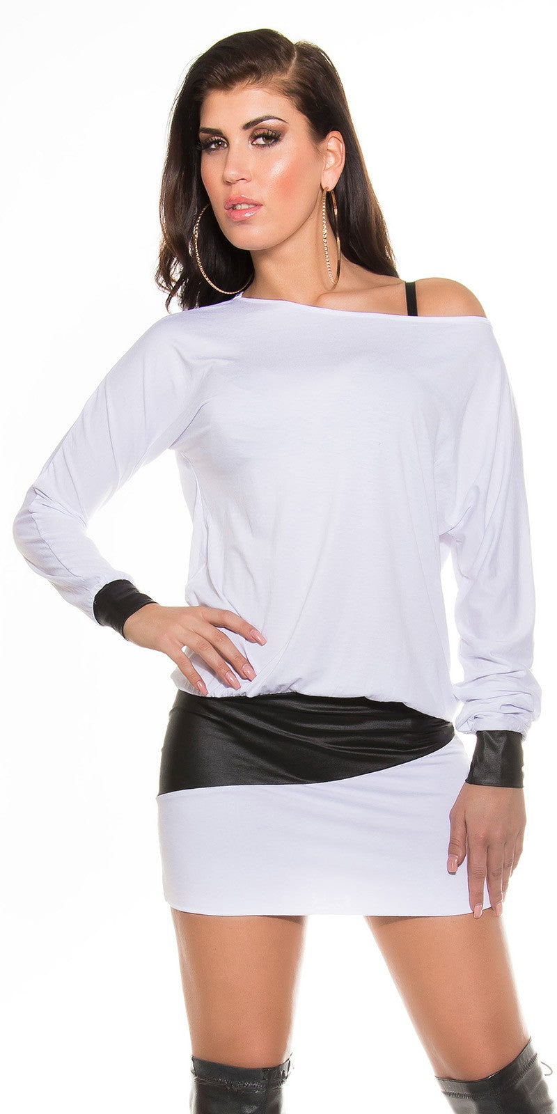 Abito donna bianco corto con maniche ampie