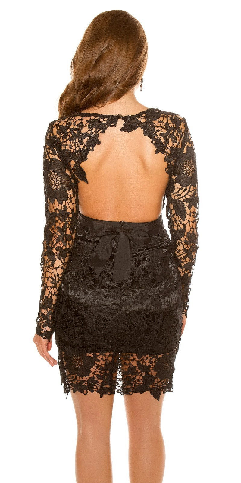 Mini abito nero in pizzo scollato a V Rosanera Store
