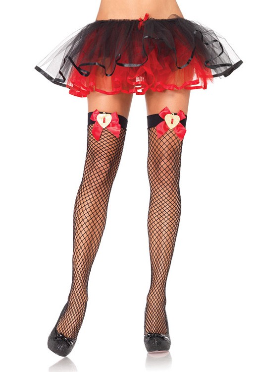 Sexy Autoreggenti in rete nere con fiocco e cuore