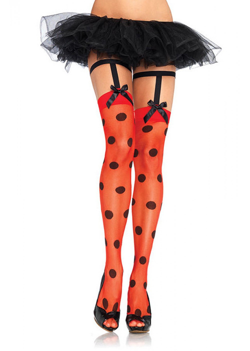 Sexy Calze rosse con giarrettiere e pois neri Leg Avenue