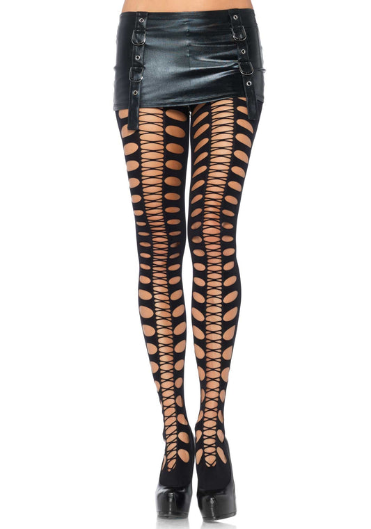 Sexy Collant neri a buchi con dettaglio criss-cross, Leg Avenue