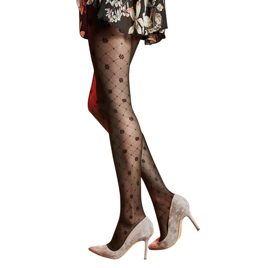 Sexy Collant neri velati con fiorellini 40 den, Gatta Hosiery