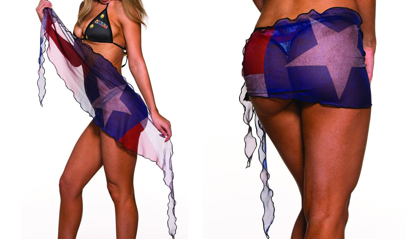 Pareo trasparente sexy donna fantasia bandiera copricostume elasticizzato leggero da mare e piscina
