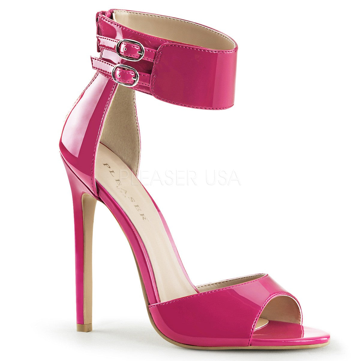 Sandali  in vernice con zip e cinturino tacco 12, Pleaser Shoes