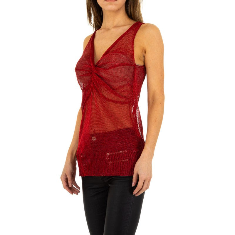 Top glitter trasparente con scollo a V
